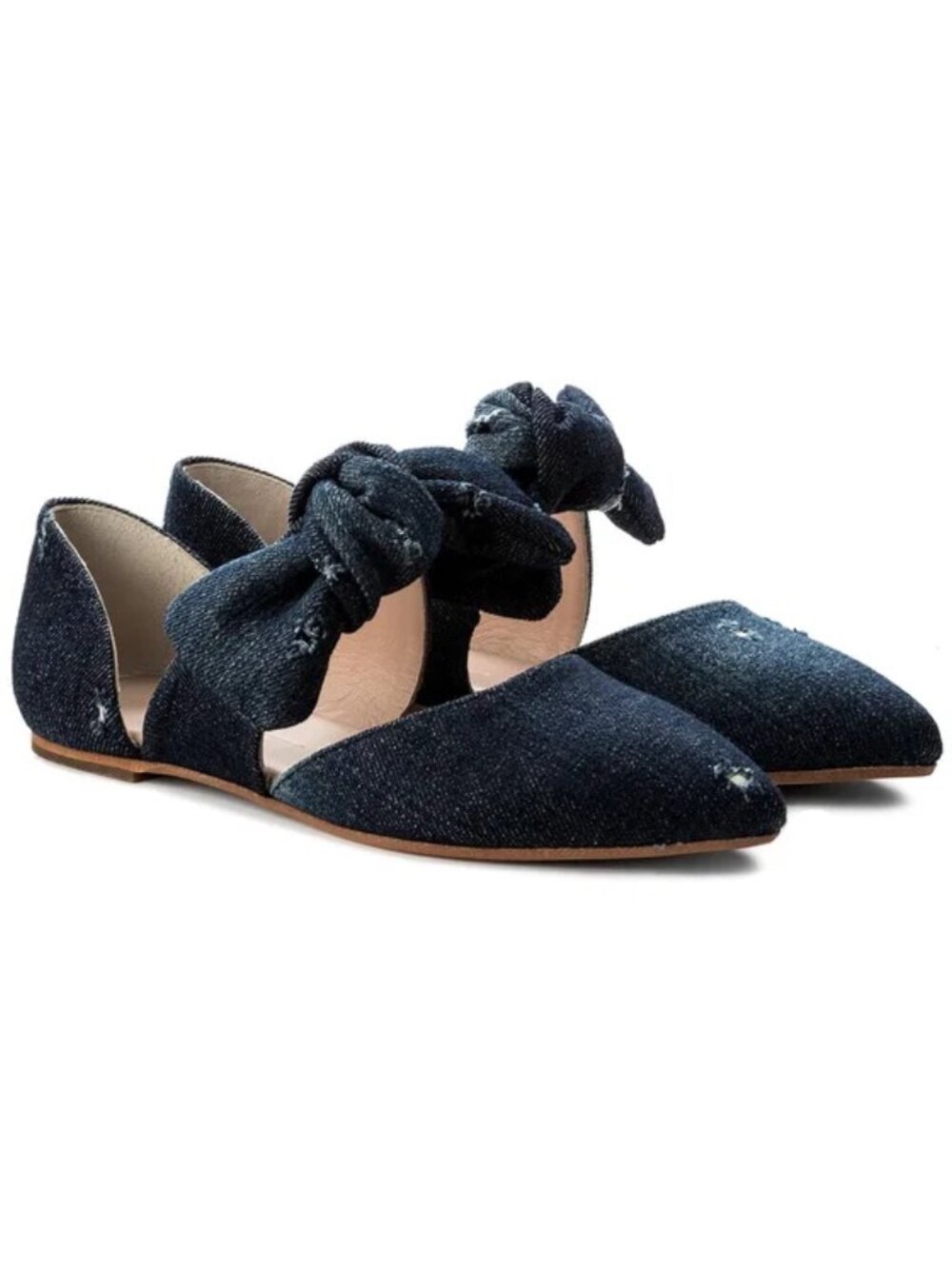 NWT Max Mara Braida Chambray Bow Flats in Ultramarine Blue Denim Genuine Leather